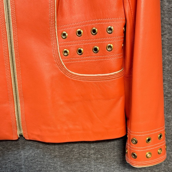 St. John Sport by Marie Gray Orange Lamb Leather Jacket with Gold Accents - Picture 5 of 12